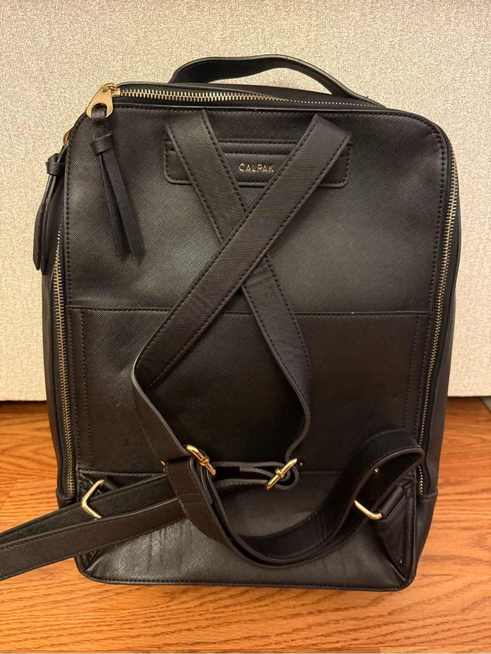 Calpak Kaya Black Backpack with Gold Hardware